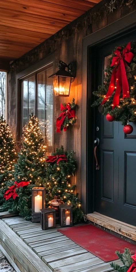 Modern Fall Front Porch, Modern Christmas Porch, Outdoor Christmas Decorations Ideas, Christmas Porch Decorations, Christmas Porches, Fall Porches, Christmas Outdoor Decorations, Christmas Decorations Centerpiece, Christmas Decorations Ideas