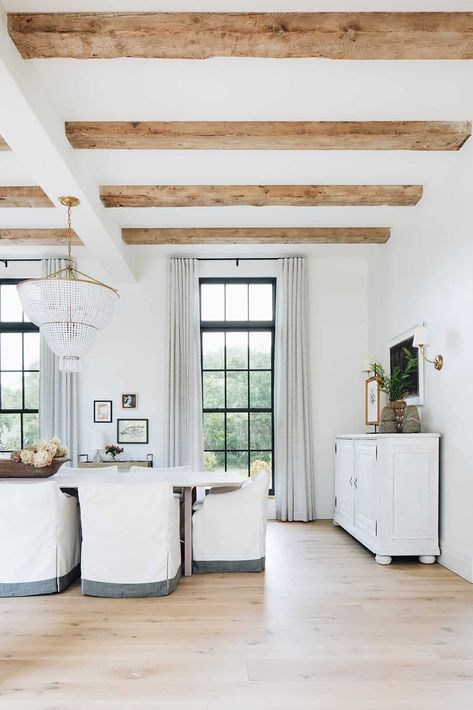 Kate Marker Interiors, Best White Paint, White Dove, White Paint Colors, Furniture Office, Luxe Interiors, Wooden Beams, Oak Dining Table, Farmhouse Style House