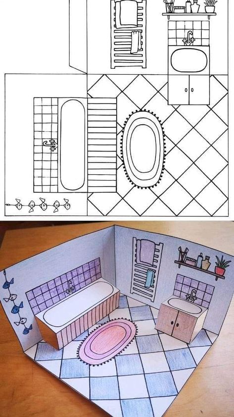 Pop Up House Template, Bathroom Printable, Diy Preschool, Play Activity, Paper Dolls Clothing, Paper Pop, Paper Doll House, Atv Riding, Mini Doll House