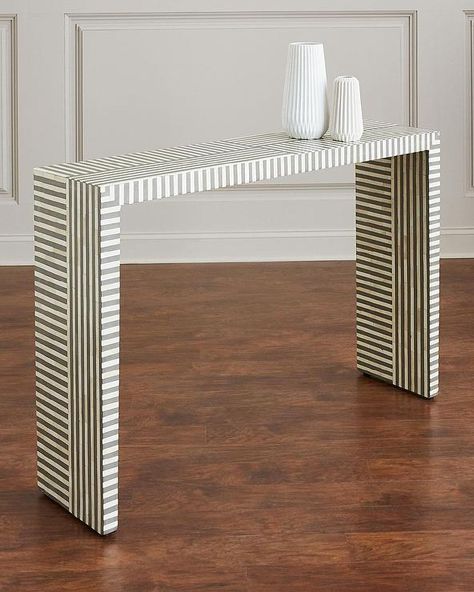 Farrah Gray Striped Bone Inlay Console Table Inlay Console Table, Bone Inlay Console, Miami Apartment, Table Laptop, Contemporary Console, Bone Inlay Furniture, Statement Furniture, Inlay Furniture, Tall Table