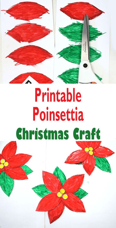 Printable Poinsettia Craft for Kids Template - A Crafty Life Paper Plate Poinsettia Crafts For Kids, Pointsetta Flower Template, Poinsettia Craft For Kindergarten, Poinsettia Flower Craft, Mexico Christmas Crafts For Kids, Los Posadas Crafts For Kids, Pointsetta Crafts For Kids, Easy Poinsettia Craft For Kids, Poinsettia Craft Preschool