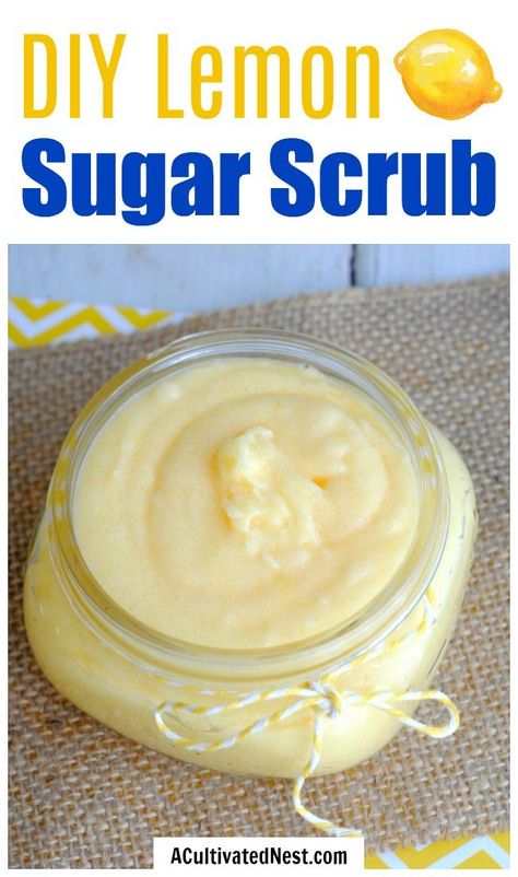 Scrub Homemade, Lemon Scrub, Diy Body Scrub Recipes, Diy Sugar Scrub Recipe, Lemon Sugar Scrub, Body Scrub Recipe, Salt Crystals, Sugar Scrub Homemade, Homemade Scrub