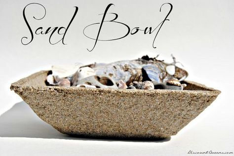 DIY Sand Bowl Beach Sand Crafts, Sand Projects, Beach Themed Crafts, Nautical Crafts, Non Toy Gifts, Sand Crafts, Ocean Crafts, Sea Glass Crafts, Beach Diy