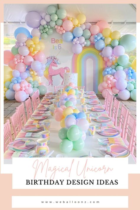 Candy Rainbow, Unicorn Birthday Party Decorations, Rainbow First Birthday, 1st Birthday Girl Decorations, Balloons Wedding, Balloon Artist, Little Pony Birthday Party, Unicorn Themed Birthday Party, Pastel Birthday