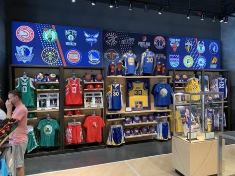 PHOTOS 📸: The NBA Store at the NBA Experience is now open at Disney Springs! ⛹🏻‍♂️🏀 Sporting Goods Store Design, Sports Store Design, Male Room Ideas, Showcase Store, Basketball Store, Unfiltered Background, Diy Basketball, Basketball Shop, Florida Getaway