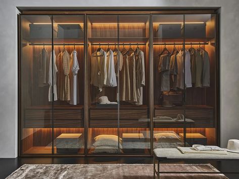 Wood and glass wardrobe MY SUITE | Wood and glass wardrobe by Porada Glass Wardrobe Design, Modern Wardrobe Design Sliding Doors, Wardrobe Design Bedroom Modern, Wardrobe Internal Design, Modern Wardrobe Design, Glass Wardrobe, Wardrobe Design Modern, Glass Closet, Wooden Bedroom Furniture