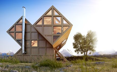 Gorgeous Valley House is a geometric timber cabin inspired by the Dolomite Mountains | Inhabitat - Sustainable Design Innovation, Eco Architecture, Green Building Small Cabin Designs, Modern Wood House, Modern Wooden House, Timber Cabin, Wooden House Design, Geometric Architecture, Unique Houses, Mountain Homes, Modern Cabin