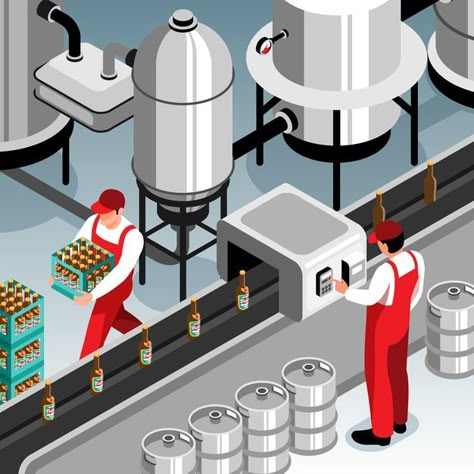 Food Industry Factory, Drawing Restaurant, Industry Illustration, Factory Illustration, Factory Layout, Drink Vector, Beer Factory, Food Manufacturing, Industrial Factory