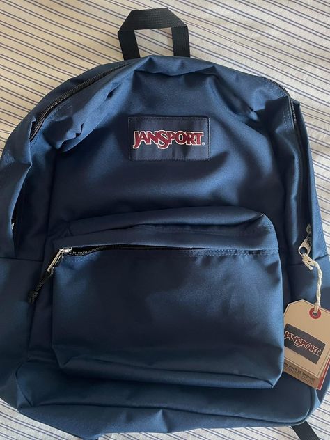 Jansport Blue Backpack, Navy Jansport Backpack Aesthetic, Dark Blue Jansport Backpack, Navy Jansport Backpack, Navy School Supplies, Navy Blue Backpack Aesthetic, Navy Blue Jansport Backpacks, Blue Jansport Backpacks Aesthetic, Navy Blue School Supplies