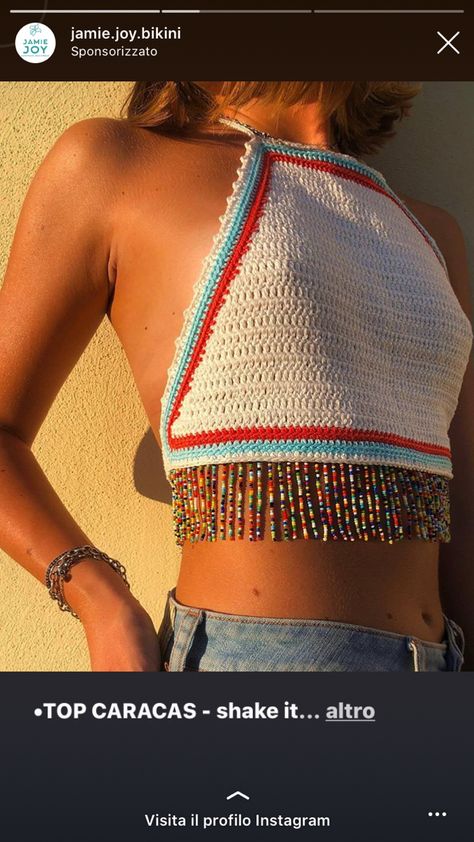 Crochet Top With Beads, Crochet Beach Wear, Crochet Crop Top Pattern, Mode Crochet, Crochet Summer Tops, Couture Mode, Crochet Fashion Patterns, Crochet Top Pattern, Crochet Tops