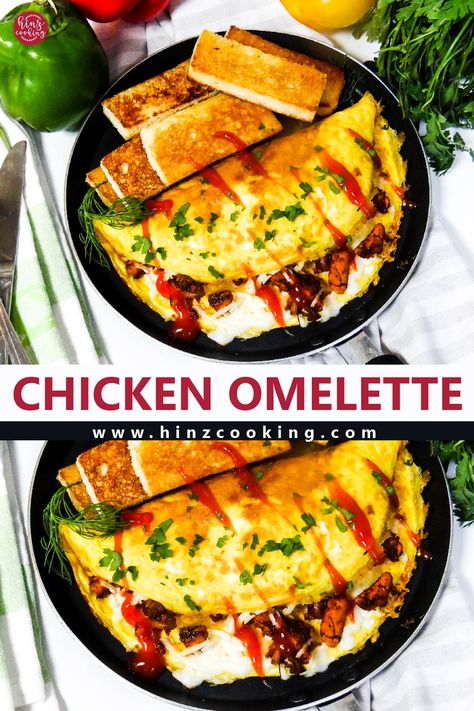 Chicken Omelet Chicken And Eggs Recipe, Chicken Omelette Recipe, Chicken For Breakfast Ideas, Chicken Breast Breakfast Ideas, Chicken And Egg Recipes, Breakfast Chicken Recipes, Breakfast With Chicken, Chicken For Breakfast, Chicken Omelette