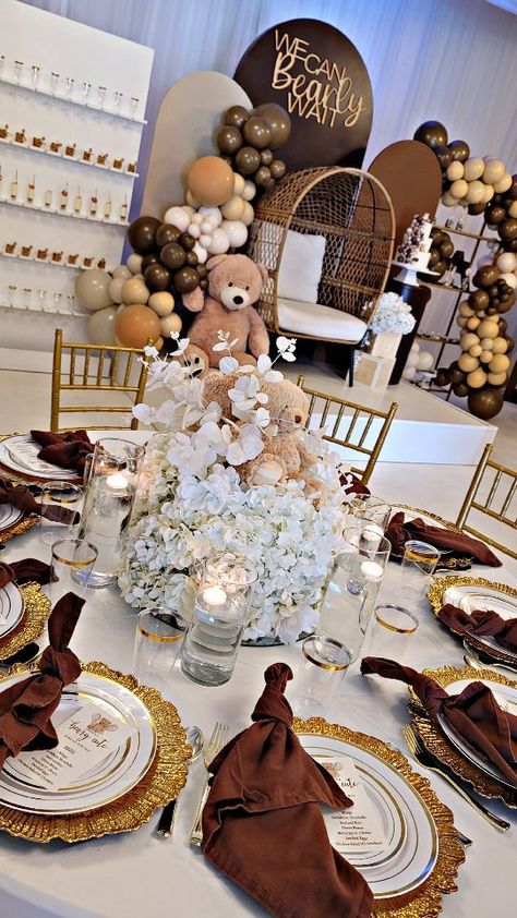 Teady Bear Baby Shower Decor, Teddy Bear Baby Shower Table Setting, Boho Teddy Bear Baby Shower Ideas, Boho Bear Baby Shower Ideas, Teddy Bear Themed Baby Shower Ideas, Luxury Baby Shower Ideas, Can Bearly Wait Gender Reveal, Bearly Wait Gender Reveal, Teddy Bear Baby Shower Decorations