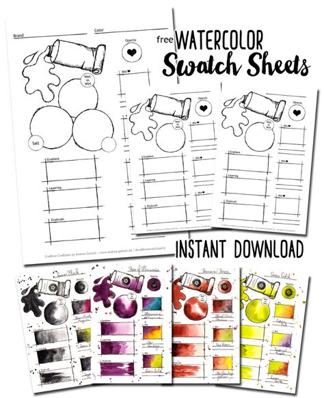 Watercolor Worksheet, Coloring Journal, Watercolor Mixing, Watercolor Journal, Paint Swatches, Watercolor Palette, Mixed Media Art Journaling, Watercolor Inspiration, Color Swatch