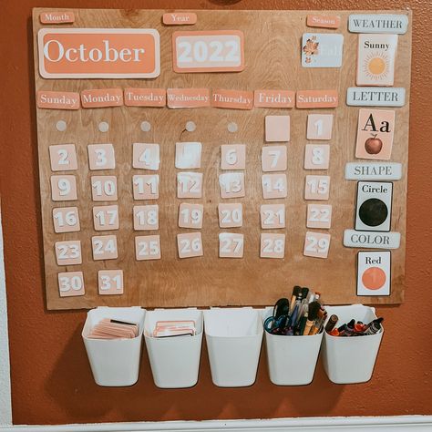 **This is a DIGITAL DOWNLOAD item** This is Preschool interactive Calendar- used for morning circle time. this includes, days of the week, months, years 2022-2023, seasons, weather, letter of the week, shape of the week. color of the week. My child has loved this calendar so much, her favorite part of school!  This is a light pink, mauve, and green colored calendar BOARD IS 30in Wx 24in H Print using colored ink on cardstock (colors may vary depending on printers) , cut each card out and laminate. These cards help teach children days of the week, month, year, season, weather, shapes,  colors, letters, sounds, and identifying what there day consists of. * Best if printed and laminated, the lamination helps  make the cards more durable and last longer.  if you want a custom colored calendar Circle Time Days Of The Week, Diy Preschool Calendar Board, Preschool Morning Calendar, Days Of The Week Wall Decor, Toddler Calendar Ideas, Preschool Calendar Ideas, Preschool Morning Board, Homeschool Calendar Board, Preschool Calendar Board