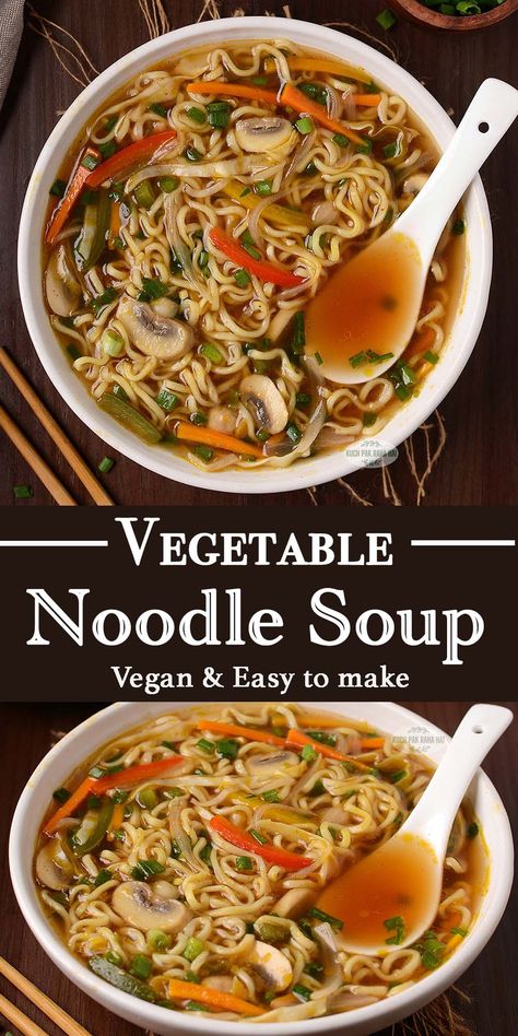 Vegetable Noodle Soup (vegan) Veggie And Noodle Soup, Healthy Asian Noodle Soup, Vegan Vegetable Noodle Soup, Asian Soup Vegan, Veggie Noodle Soup Recipes, Vegetarian Noodle Soup Recipes, Vegan Cabbage Roll Soup, Vegan Asian Noodle Soup, Japanese Noodle Recipes Soups