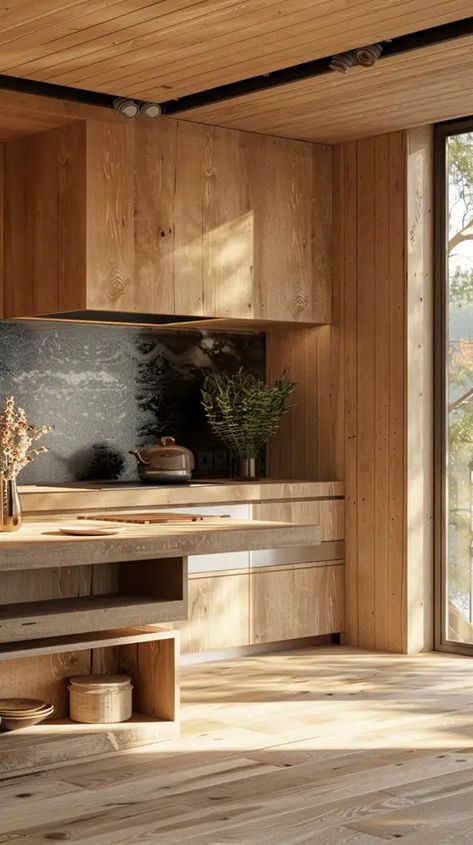 51 Warm Wood Kitchen Ideas to Elevate Your Cooking Sanctuary - DecorWithEva Warm Wood Kitchen, Wood Kitchen Ideas, Creative Kitchen Backsplash, Chalet Kitchen, Natural Wood Kitchen, Light Wood Cabinets, Warm Kitchen, Earthy Home, Kitchen Interior Design