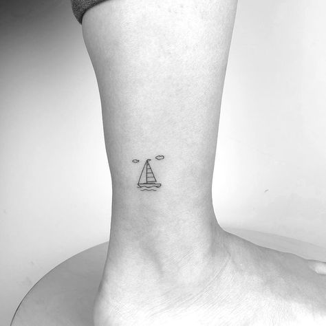 Small Boat Tattoo, Small Sailboat Tattoo, Tattoo Sailboat, Sailboat Tattoo Simple, Sail Boat Tattoo, Sailing Drawing, Sailing Wallpaper, Sailing Clothes, Sacrifice Tattoo