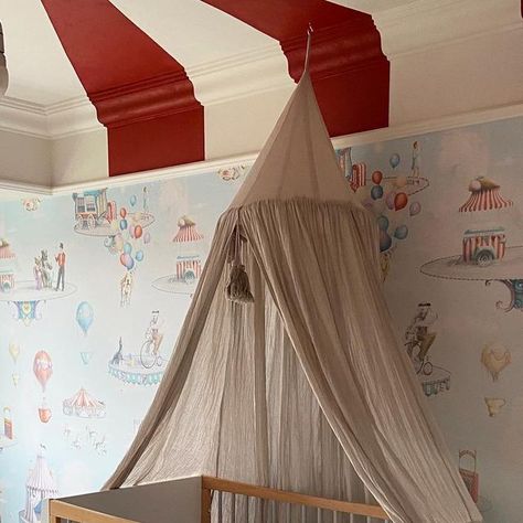 KATE SUCCAR | Wallpaper & Murals | Customer photo from @toddlerintow_reno  of ‘The Equal Circus’ wallpaper installed in a circus themed nursery 😍❤️ . . . #circustheme... | Instagram Circus Nursery Theme Vintage, Carousel Nursery Theme, Elio Room, Circus Themed Nursery, Circus Theme Nursery, Circus Baby Room, Circus Nursery Theme, Brownstone Nyc, Circus Themed Bedroom