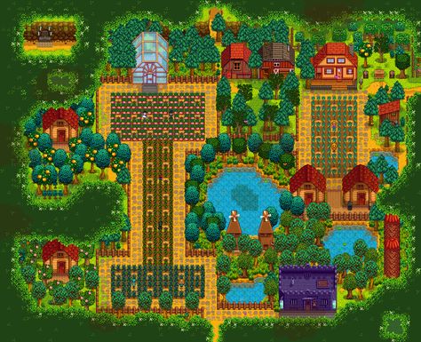 Stardew Valley Farm Ideas, Stardew Valley Farm, Stardew Farms, Forest Farm, Stardew Valley Layout, Stardew Valley Tips, Stardew Valley Farms, Farm Plans, Farm Layout