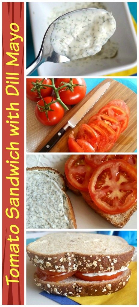 Easy Vegetarian Lunch Idea: Tomato Sandwich with Dill Mayo (Super easy recipe). Dill Mayo, Easy Vegetarian Lunch, Sandwich Spread, Tomato Sandwich, Lunch Idea, Simple Sandwiches, Vegetarian Lunch, Piece Of Bread, Whole Grain Bread