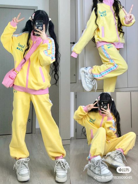 Pink Yellow Blue Outfit, Y2k Colorful Outfits, Y2k Lookbook, Japanese Street Fashion Harajuku, Cute Colorful Outfits, Pose Standing, Harajuku Aesthetic, Bright Outfits, Oc Outfits