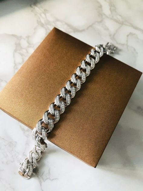 Iced Out Cuban Link Chain, Cuban Link Chain Men, Fancy Bracelet, Indian Bride Makeup, Cuban Chain Bracelet, Cuban Link Bracelet, Diamond Bracelet Design, Curb Chain Bracelet, Silver Items