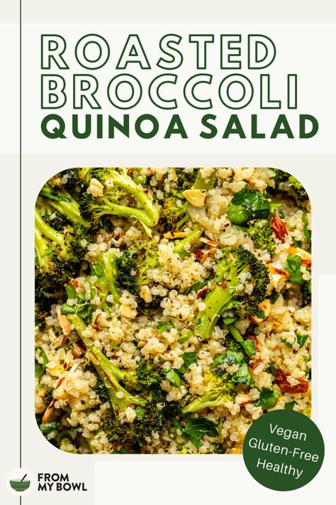 This Roasted Broccoli Quinoa Salad is wholesome, filling, and the perfect way to enjoy your veggies. Perfect for meal prep or simple plant-based dinners. Gluten-free, Oil-free option. Plant Based Salads, Broccoli Quinoa Salad, Broccoli Quinoa, Quinoa Broccoli, Vegan Quinoa Salad, Kale Quinoa Salad, Salad Meal Prep, Grain Salad, Quinoa Salad Recipes