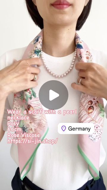 Si-jin_Scarf on Instagram: "Pearl necklace with scarf. Perfect match. Posy -	66 x 66 cm -	100% viscose (from rose petals), smell like rose -	Both sides printed -	Deliver worldwide  https://si-jin.shop/  #scarf #scarfstyle #scarffashion #classic #schal  #rose #rosefabric #art #artwork #silkscarves  #howtowearscarf #howtowearscarves #scarves" Scarf And Pearls, Classic Fashion Looks, Silk Scarf Style, How To Wear A Scarf, Stylish Scarves, Scarf Necklace, Scarf Outfit, Scarf Tying, How To Wear Scarves