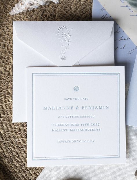 Yacht Club Wedding Invitations, Nantucket Save The Date, Light Blue Save The Date, Scalloped Wedding Invitations, Sea Wedding Invitations, Coastal Save The Date, Letterpress Save The Date, Shell Wedding Invitations, Coastal Wedding Invitations