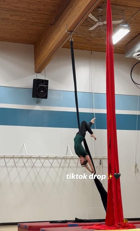 one of my fav aerial silks dropslikefollow for more aerial silks content and tutorials Aerial Silks Drops, Arial Silks, Aerial Silks Beginner, Partner Acrobatics, Aerial Gymnastics, Aerial Yoga Poses, Flexibility Dance, Aerial Acrobatics, Creative Kids Crafts