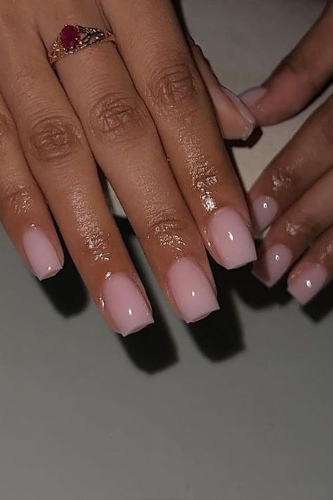 Overlay Ideas Nail, Natural Acrylic Overlay Nails, Short Squoval Nails Design Classy, Nude Overlay Nails, Acrylic On Natural Nails Overlays, Overlay Nails Black Women, Nail Overlay Designs, Overlay French Tip Nails, Gel Overlay Nails Short