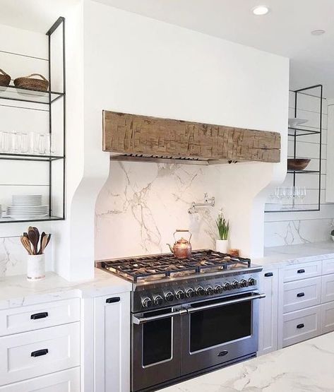 Faux beam above range Melanie Turner Interiors, Kitchen Hood Ideas, Kitchen Flooring Options, White Kitchen Appliances, Kitchen Design Color, Kitchen Range Hood, Kitchen Hoods, Kitchen Design Trends, Cabinetry Design