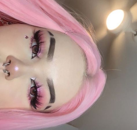 Pink Emo Makeup Looks, Pink Alt Makeup Looks, Alt Pink Makeup, Pink Egirl Make Up, Pink Alternative Makeup, Pink Emo Makeup, My Melody Makeup Look, Pink Egirl Makeup, Pastel Goth Makeup Looks