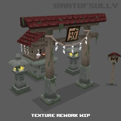 ArtStation - 3D Pixel-Art Japanese Shrine - Texture Rework WIP, Brendan Sullivan Desert Pixel Art, Pixel Art Japanese, 3d Pixel Art, Low Poly Character, 3d Pixel, Game Textures, Japanese Shrine, Environment Props, Low Poly Games