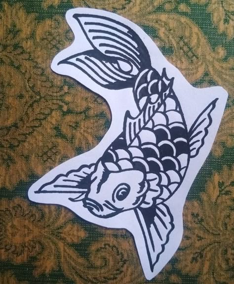 Pisces Tattoo Traditional, Traditional Tattoo Art Old School, Traditional Koi Fish Tattoo, Traditional Shoulder Tattoo, Traditional Blackwork Tattoo, Traditional Tattoo Stencils, Traditional Tattoo Flash Sheets, Abstract Tattoo Ideas, Koi Tattoo Design