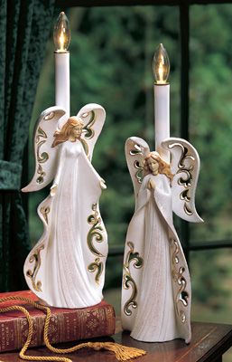 Guardian Angel Flameless Taper Candle Pair Battery Powered Candles, Flameless Taper Candles, Snowman Candle, Angel Candles, Dripping Candles, Gold Christmas Decorations, Collections Etc, Guardian Angels, Flameless Candles