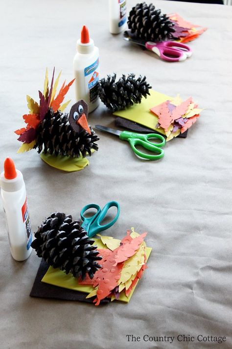 Pine Cone Turkeys, Pinecone Turkey, Turkey Crafts Kids, Fun Thanksgiving Crafts, Diy Turkey, Pine Cone Art, Cone Crafts, Thanksgiving Craft, Turkey Crafts