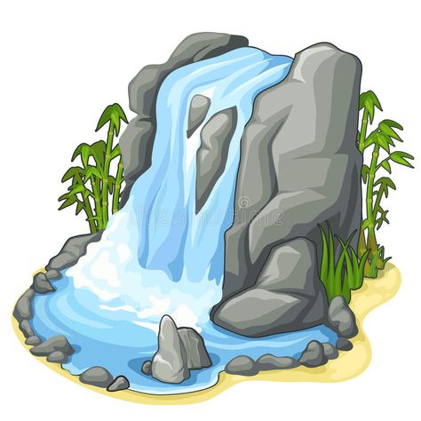 Digital Illustration Inspiration, Waterfall Sketch, Waterfall Drawing, Digital Art Software, Cartoon Background, Vector Clipart, Illustration Inspiration, Nature Illustration, Scrapbook Inspiration