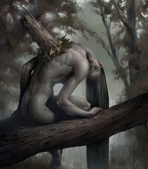 ArtStation - Tree nymph Tree Nymph, Tree Monster, Fae Art, Dark Creatures, Dark Fantasy Artwork, D D Monsters, Graffiti Style Art, Dark Art Drawings, Fantasy Monster