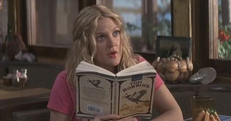 Reading On Screen on Instagram: "Lucy Whitmore (Drew Barrymore) reading Still Life With Woodpecker by Tom Robbins 🐦 // 50 First Dates // submitted by @boredlikewood ✨ // one of my favorite book cover designs of all-time" Lucy 50 First Dates, Drew Barrymore 50 First Dates, 50 First Dates Aesthetic, Lucy Whitmore, Still Life With Woodpecker, 50 First Dates, Tom Robbins, Blonde Wife, Adam Sandler