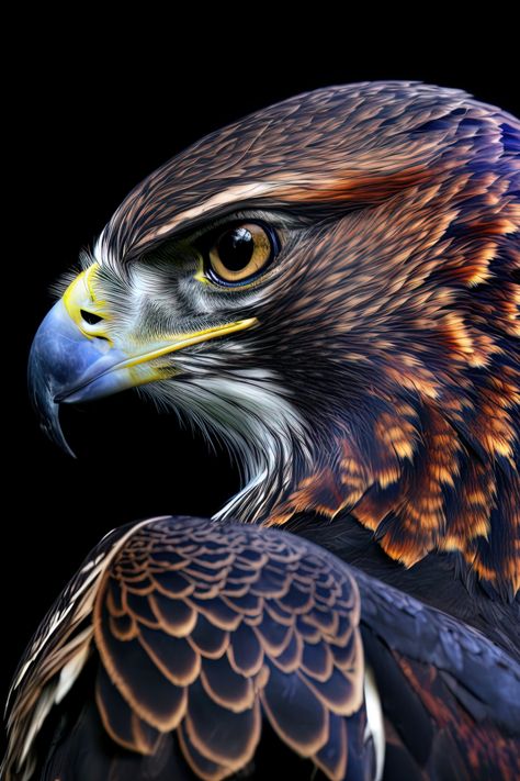 A side profile of a hawk bird head using digital art. Birds Close Up, Hawk Tatoos, Birds Of Prey Aesthetic, Falcon Photography, Hawk Art, Hawk Photos, Celtic Cross Tattoos, Hawk Bird, Devi Images Hd