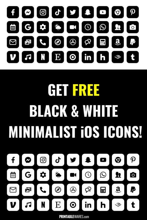 Free Aesthetic iPhone APP Icons: Black & White Black Icon Pack Iphone, Black And White Minimalist App Icon, Iphone Icon Pack Free, Free Iphone App Icons Black, Black And White Ipad Aesthetic, Minimalist Iphone Icons, Black And White Photos Icon, Free App Icons Aesthetic, Iphone Icons Free