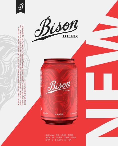 Bison - beer. #logo #packaging #beer #brand #design #lettering #branding #logotype #colors #choice #choicestudio Craft Beer Packaging, Beer Advertisement, Beer Packaging Design, Brewery Design, Beer Label Design, Beer Advertising, 광고 디자인, Beer Poster, Beer Brands