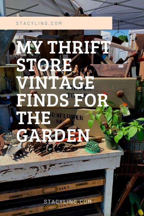 Do you love shopping at the thrift store for vintage finds? Me too. Wait until you see my thrift store vintage finds. #thriftedhomedecor #thriftstoredecorating #thriftingitps #bohoroom #bohemianhome #bohemiandecor #bohemianfarmhouse #vintagehomedecor #vintagefarmhouse #flearmarketfinds #fleamarketdecor #farmhousedecor #cottagedecor #fleamarketflip #thriftstorefinds #thrifty #thriftstore #gardenideas #gardenplanning #cottagegarden #cottagecore #cottagegardenstyle #flowergarden Green Garden Ideas, Vintage Garden Ideas, Thrift Store Upcycle, Flea Market Gardening, Thrift Store Diy, Thrifted Home Decor, Vintage Flea Market, Thrift Store Decor, Simple Garden