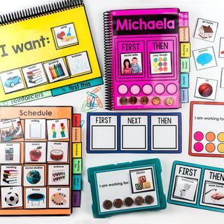 Michaela on Instagram: “Don’t forget to grab your Basic Skills Task Box set for 50% off!” Preschool Visuals, Special Education Data Sheets, Ecse Classroom, First Then Board, Special Education Visual Schedule, Aba Activities, Picture Schedule, Intervention Specialist, Positive Behavior Support