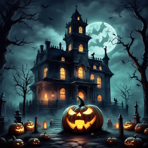 Pumpkin by Jackie Chavez - Playground Halloween World Concept, Haunted House Wallpaper Iphone, Anime Haunted House Background, Haunted House Iphone Wallpaper, Halloween Town Background, Spooky Halloween Pictures, Halloween Images, One Image, Halloween Pictures