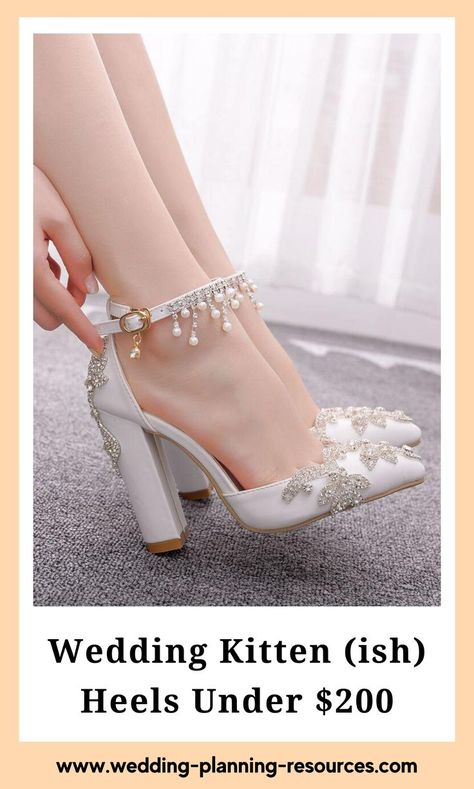 Wedding Kitten (ish) Heels Under $200 | Wedding Shoes | Wedding Shoes Bride | Wedding Shoes Bride Heels | Wedding Heels | Wedding Heels for Bride | Wedding Heels Brides | Wedding Heels Aesthetic | Wedding Heels Elegant Queen Wedding, Bride Heels, Hak Tinggi, Crystal Wedding Shoes, Crystal Pumps, Shoes Bride, Buckle Outfits, Sandals Woman, Wedding Shoes Bride