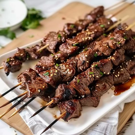 Teriyaki Beef Skewers Teriyaki Steak Skewers, Beef Skewer Recipes, Beef Skewers In Oven, Beef Skewers Grill Kabob Recipes, Teryaki Beef, Beef Skewers Marinade, Asian Skewers, Teriyaki Beef Skewers, Teriyaki Recipes