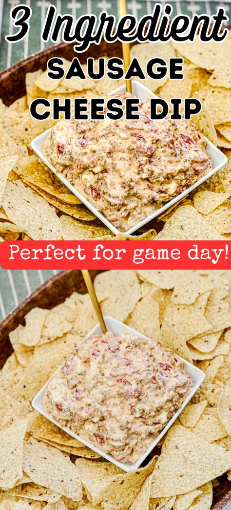 Looking for a quick dip that everyone will love? This creamy sausage cheese dip is the QUEEN of easy dip recipes! It doesn’t require many ingredients at all. Feed this tasty dip to your family, or take it to your next gathering! Either way, this dip is going to be your go-to dip for all future parties, family dinners, game day parties, or Super Bowl Sunday. 3 Ingredient Sausage Dip, Sausage Ball Dip, Easy Sausage Dip, Dips With Sausage, 3 Ingredient Dip Recipes, Sausage Dip With Cream Cheese And Rotel, Rotel Dip With Sausage And Cream Cheese, Ground Sausage Dip, Italian Sausage Dip Recipes