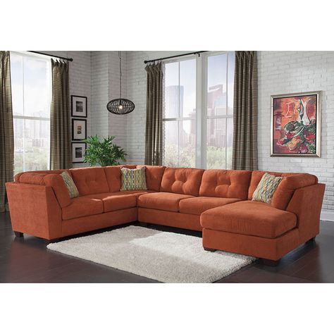 Delta City Rust Sectional Red Sectional Sofa, Orange Sectional, Burnt Orange Living Room, Comfortable Sectional Sofa, Orange Room, Orange Couch, Sectional Sofa With Chaise, Fabric Sectional Sofas, Living Room Orange